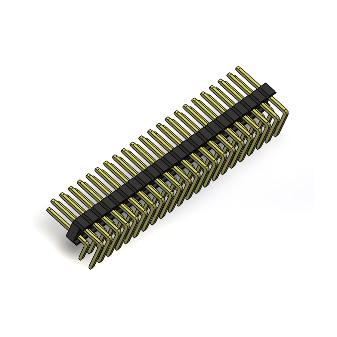 PH2541 排针连接器 Pitch 2.54mm 90° 双排 DIP 单塑排针 PA:4.0 PC:3.0 2X22Pin 黑色 PA6T，94V-0 镀全金G/F
